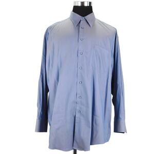 J Ferrar Cotton Polyester Blue Solid Long Sleeve Button Shirt Mens 18 34/35